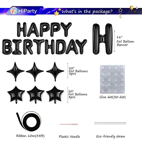 Birthday Banner (3D Black) Mylar Foil Happy Birthday Balloons, 13Pcs Birthday Party Decorations With 6Pcs Extra Shining Star Balloons For Kids Boys Men Adults Ecofriendly Party Supplies，Us9Bk #TOP3