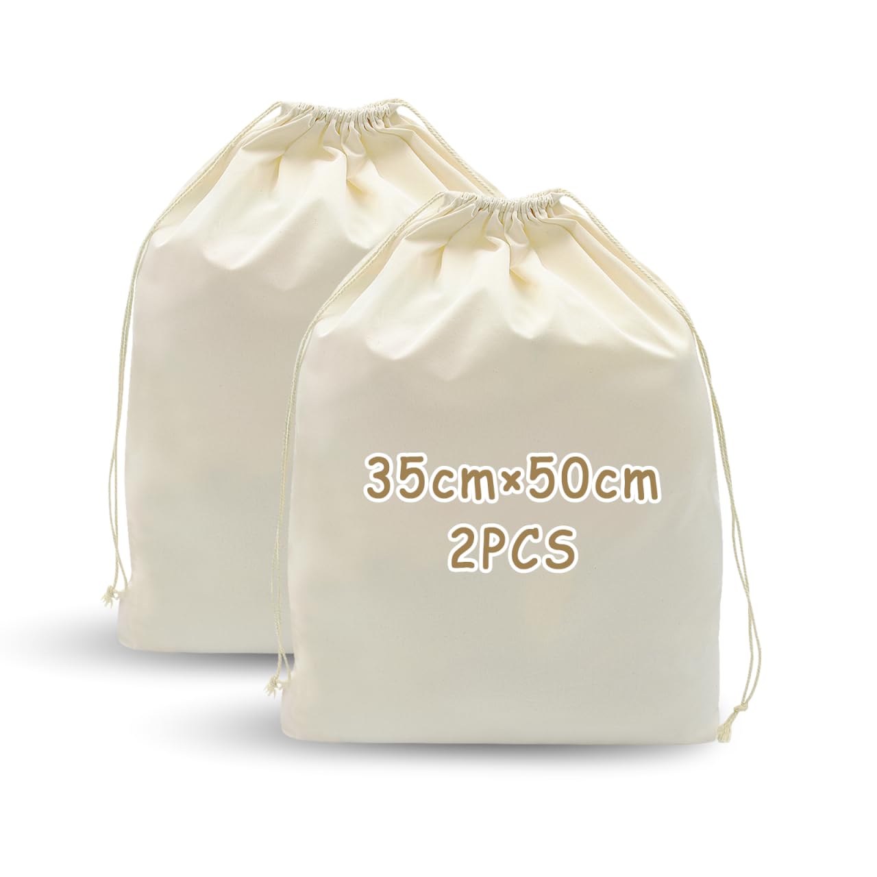 Lot de 2 sacs à linge en toile de coton avec poignées et cordon de serrage