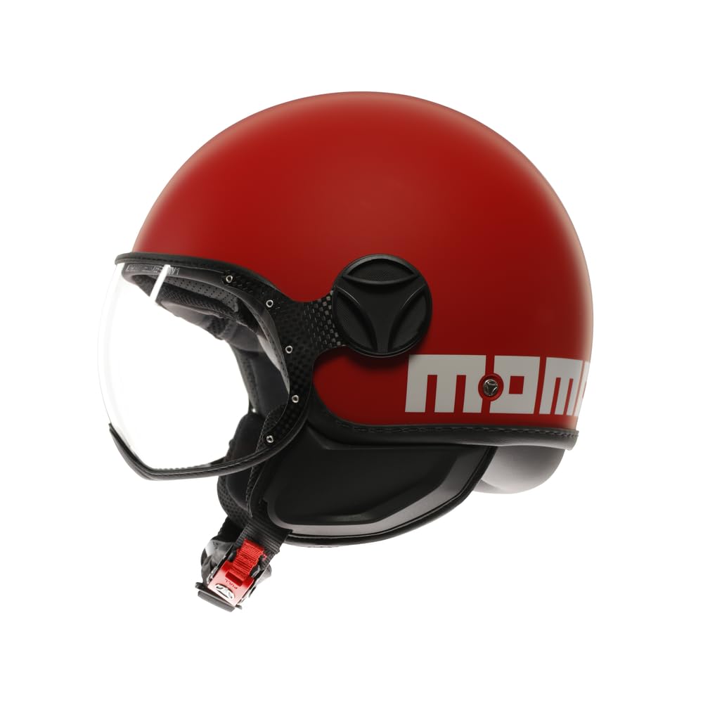 MOMODESIGN - FGTR Classic E2206, Casque Jet Moto Homologué ECE, Casque Ouvert Scooter, Léger Visière, pour Hommes et Femmes, Candy Matt Red/White, XS