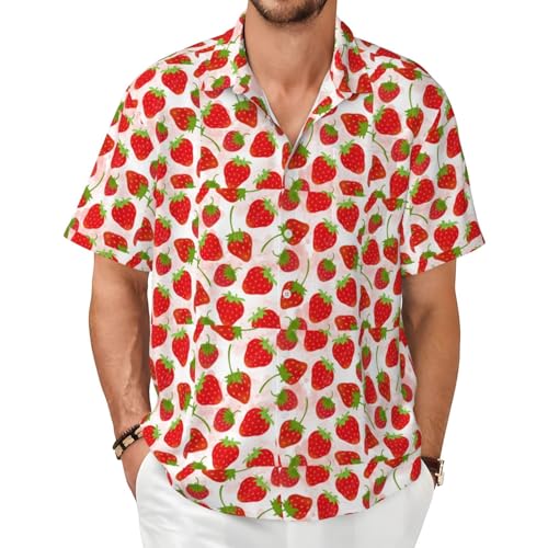 Chemise d'été homme à manches courtes motif fraise en coton doux