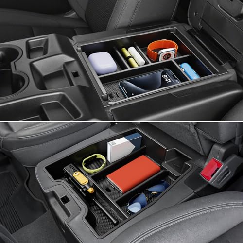 Wexyldra Center Console Organizer, 2PCS Storage Tray Compatible with 2019-2025 Chevy Silverado/GMC Sierra 1500 & 2020-2025 Chevy Silverado/Sierra 2500HD 3500HD (Split-Bench Folding Seat)-Black
