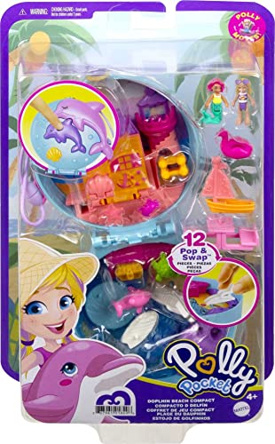 Polly Pocket Compact Playset, Dolphin Beach With Micro Polly, Mermaid Doll & Accessories, Travel Toys With Surprise Reveals #TOP5