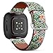 CJBROES Replacement Leather Watch Band, Compatible with Fitbit Versa 3 and Fitbit Sense of Wristband Bracelet Accessory - Beautiful Floral