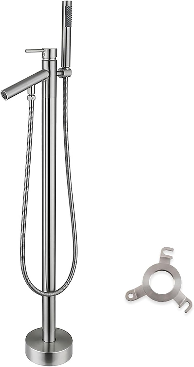 Exposed Floor-Standing Bathtub Faucet, High-Flow Ceramic Valve Core, Vertical Cylinder Edge Floor-Standing Faucet, Shower Head Set, Floor Water Connection (Chrome)