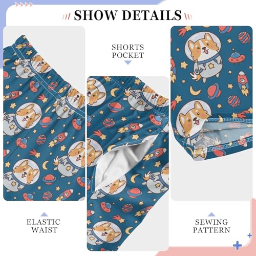 Astronaut Corgi Dog Rocket Boys Long Pants Soft Trousers Elastic Waist Kids Lounge Bottoms with Pockets S-XL4