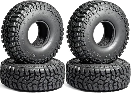 1.9 Rubber Rocks RC Tires with Foam Inserts - 120mmOD Tire Super Soft Rubber for 1:10 Scale Rock Crawlers, Trail Trucks - Compatible with Axial SCX10 90046 AXI03007 D90 Traxxas TRX-4, KM2 Wraith
