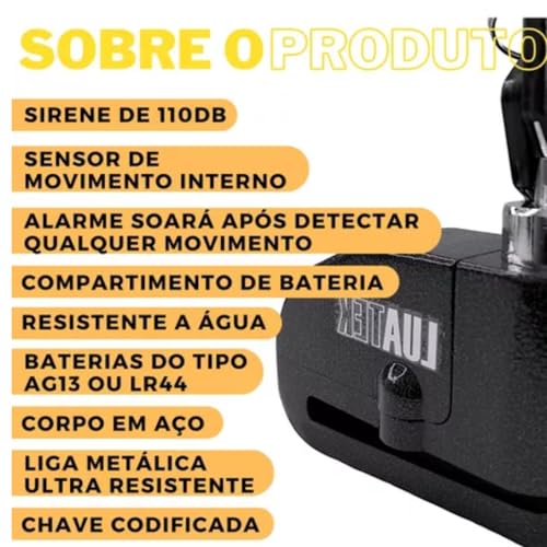 Trava Disco Cadeado Freio Alarme Sonoro Moto Bike Anti Furto Linha Premium