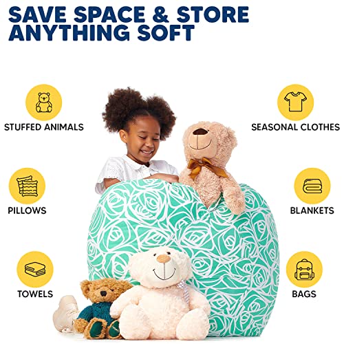 5 Stars United Stuffed Animal Storage Bean Bag - Cover Only - Plush Toys Holder And Organizer For Boys And Girls - Mint Roses, Grey Roses, Bundle #TOP2