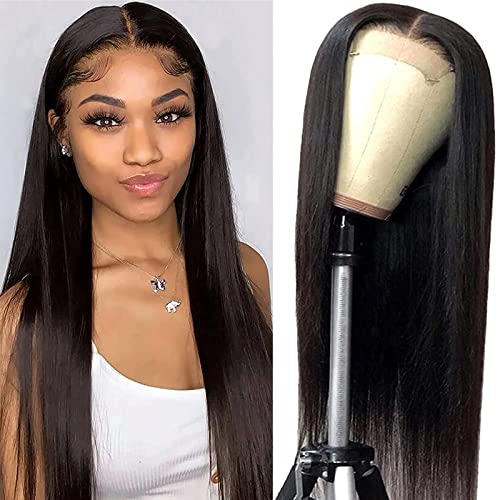 ZILING Straight Lace Front Wigs Human Hair 4x4 Lace Closure Wigs for Black Women Pre Plucked 150% Density Brazilian Straight Lace Front Closure Wigs Human Hair 18 Inch