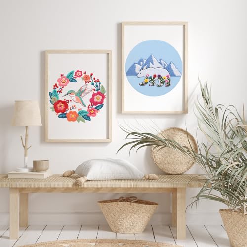 Image of Louise Maelys Glacial Polar Bear and Flowers Embroidery Kit DIY Craft | Pre-Printed Fabric, Hoop, Threads, Needles & Guide for DIY Needlepoint Kit and Cross Stitch Starter Kit for Adults
