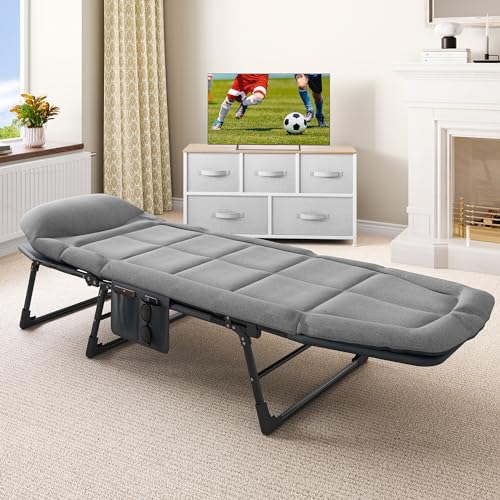 YITAHOME Sun Lounger with Cushion 5-Position Adjustable Folding Sun lounger Portable 200KG Max. Load Sunloungers with Strap 200x65x32cm Sun Bed for Garden Pools Camping Indoor, Gray