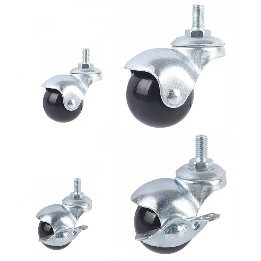 GYRAZXS 40mm Swivel Furniture Casters with Brake M8 M10 Threaded Wheels for Couch Nylon Stem Casters Set of 4 (2 Swivel + 2 with Brake Size: 2in M10)