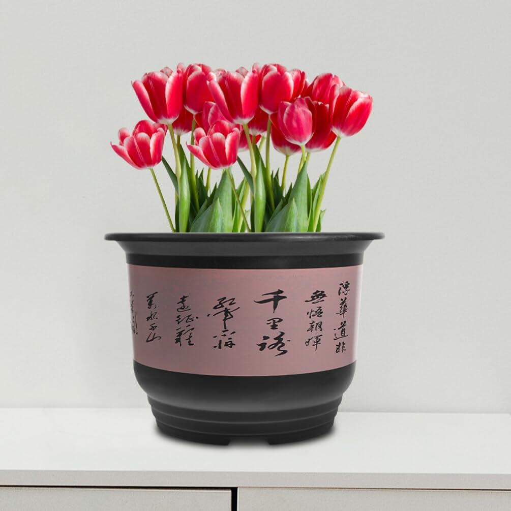 GANAZONO 2pcs Chinese Style Bonsai Pots Plastic Flower Pot Zisha Orchid Nursery Pot Round Flower Planter Spider Plant Orchid Planter for Indoor Outdoor Garden Porch Black