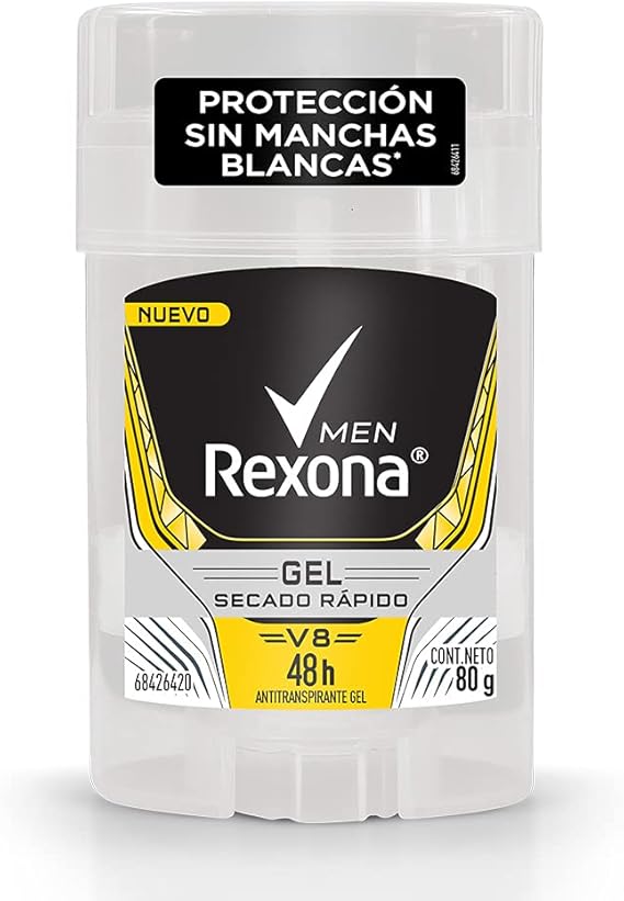 Rexona V8 Desodorante Antitranspirante para Hombre en Gel Sin Manchas