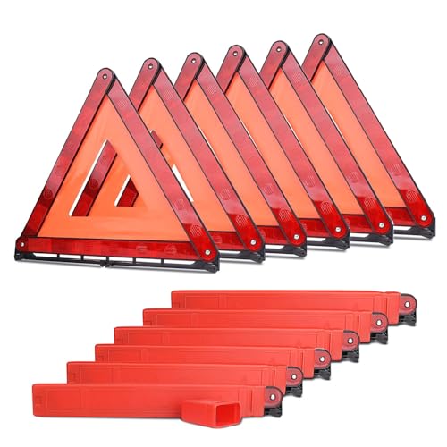 aikko Safety Triangle Kit Road Emergency Warning Reflector Roadside Reflective Early Warning Sign, Foldable 6 Pack of Emergency Car Kit