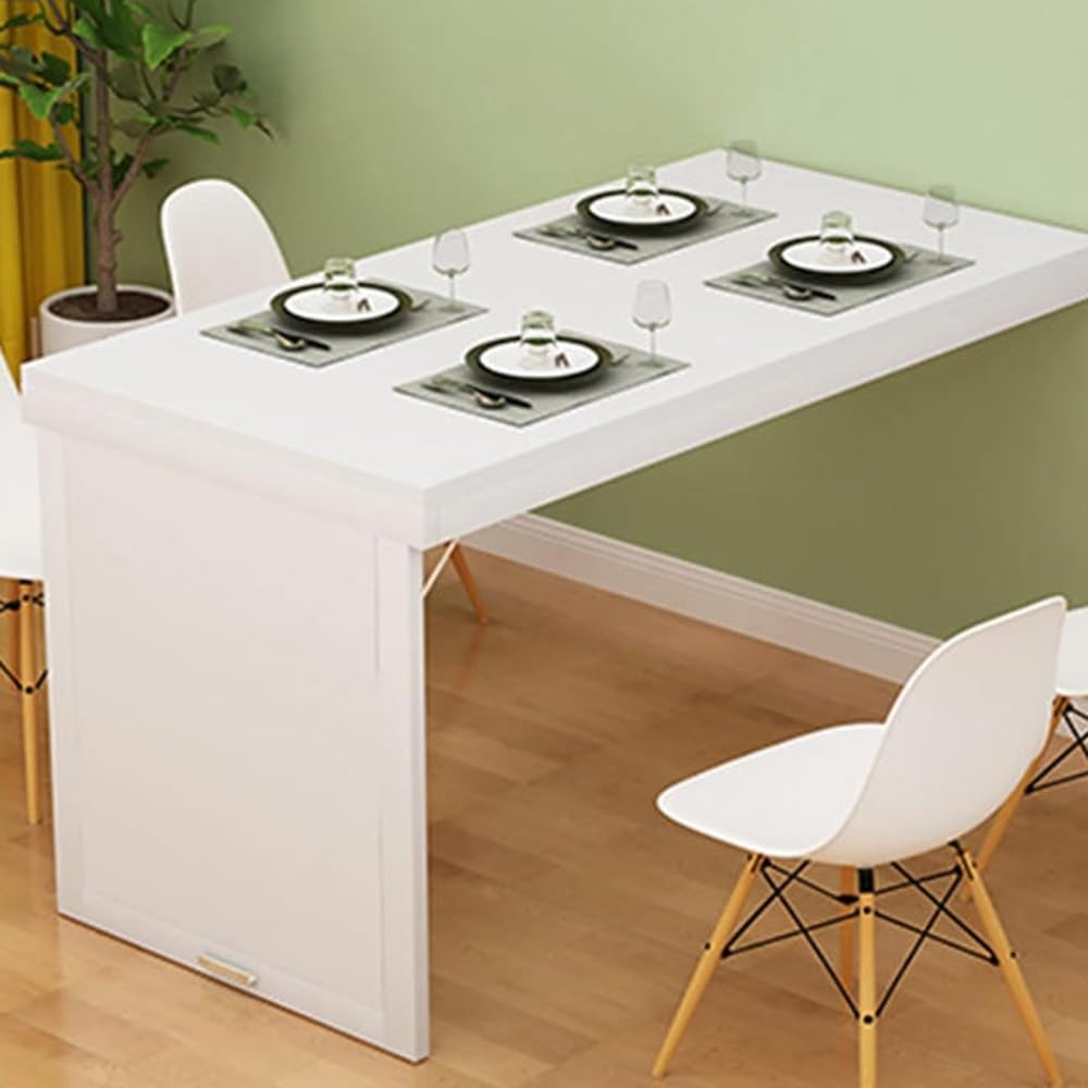 KLGFBDC Wall-Mounted Folding Table - Compact Drop Leaf Workbench for Small Spaces Foldable Bar Table Writing Desk (White 90x50cm/35.4x19.7in)