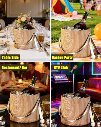 Portable Stainless Steel Champagne Bottle Chiller Bucket, 2L Wine Cooler Tub with Handles, Thick Desktop Freezer for Home & Patio - Ideal Beverage Container