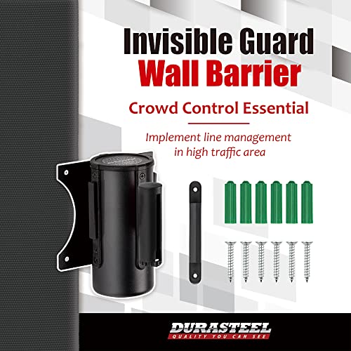 Retractable Wall Mount Caution Belt - 9.2 Ft. Black Belt And Sturdy Black-Finish Casing - Indoor And Outdoor Do Not Cross Tape For Crowd Control Barriers And Line Dividers By Durasteel #TOP1