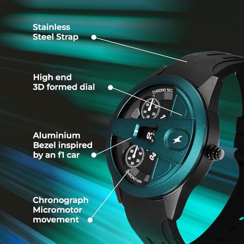 Image of Fastrack Overdrive Micromotor Quartz Analog with Black Dial Black Silicon Strap Watch for Men - 3331KP01
