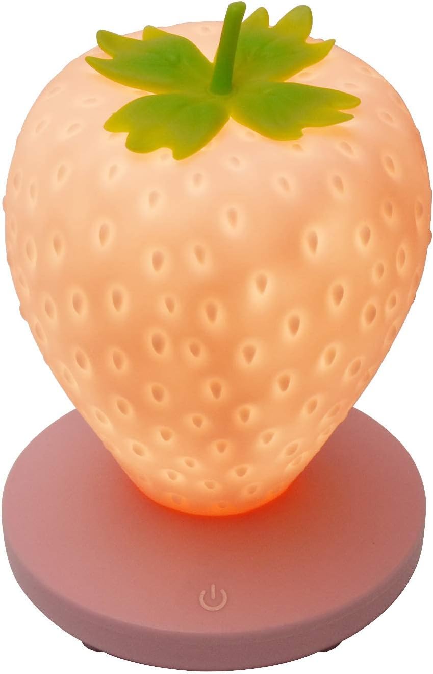 Yuhoo Night Light, LED Night Light Touch Sensor Lamp, Cute Silicone Strawberry Lamp, 3 Level Touch Dimmable Night Light with USB Charging Port for Bedroom Nursery Office(Pink)