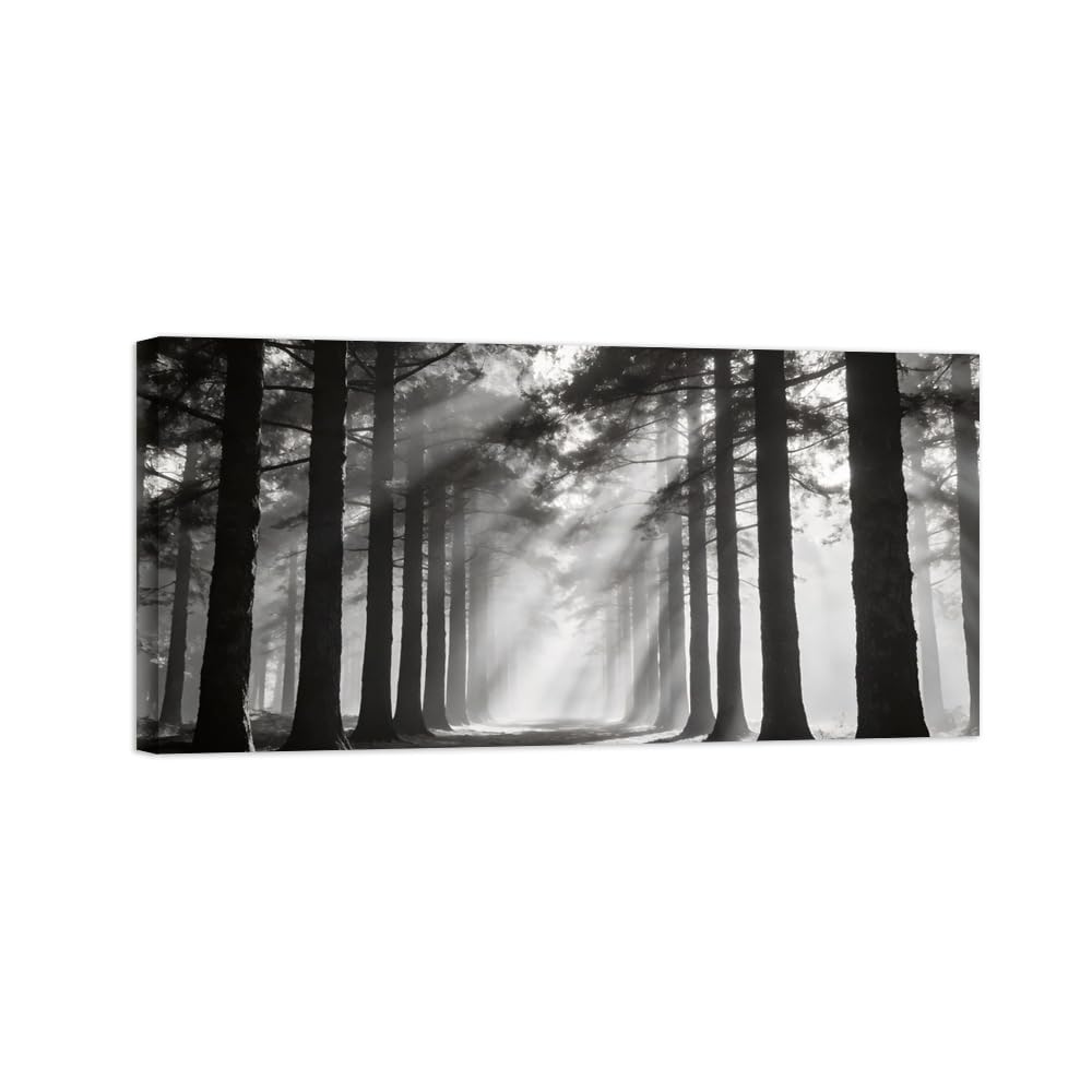 OZPWBVY Black and White Landscape Print Painting-Forest Tree 9-Minimalist Canvas Wall Art Picture for Home Ready to Hang 24x47in 60x120cm Wrapped Canvas