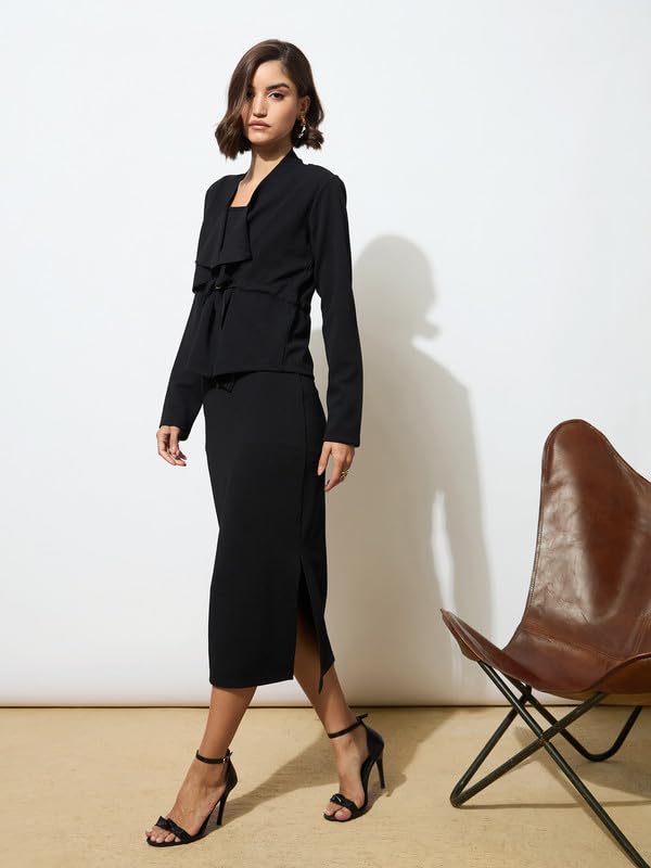 Image of barcino Black Strappy Bodycon Dress with Shrug