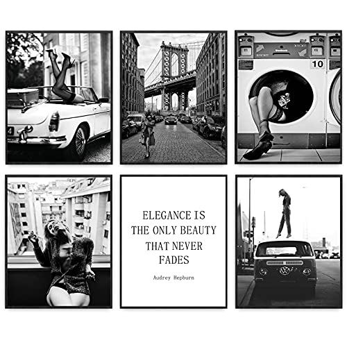 Black and White Fashion Wall Art Canvas Prints Vintage Fashion Poster Retro Art Trendy Posters for Teen Girls Woman Fashion Pictures Artwork for Living Room Bedroom Decor 8x10 Inch Unframed