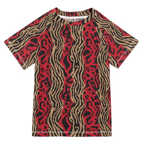 ALAZA Kids Rash Guard Boys Toddler Swim Shirts Short Sleeve Tiger Leopard Wild UPF 50+ 3T