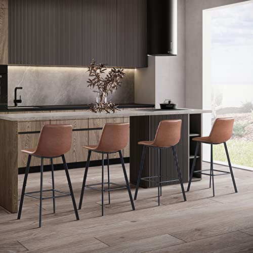 Oulluo 29 Inch Bar Stools Set Of 2, Bar Height Seat Stools With Back, Armless Faux Leather Chairs For Kitchen Island, Home Bar，Metal Frame, 244Mb #TOP4