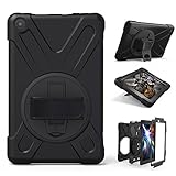 Amazon Fire HD 8 ケース (2018/2017モデル適用) 360度 回転 ハンドホルダー スタンド ストラップ 耐衝撃 防塵 丈夫 頑丈 片手 耐久 落下防止 キッズ 子供 純正 おしゃれ ハード Amazon Fire HD 8 ケース カバー (黒)