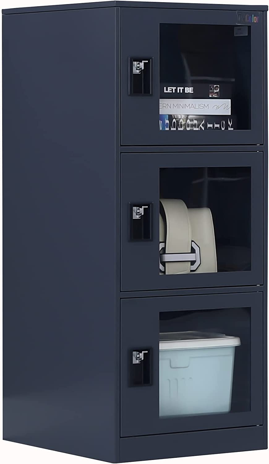 MECOLOR Vertical Single Tier Small Locker with Padlock latche Plastic Door 2 or 3 Compartment Storage for Employee,Home,Office,School,Kids (Dark Grey,