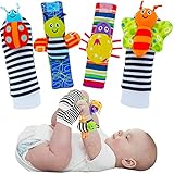 CarlCard 4PCS Cute Animal Soft Baby Socks Toys Wrist Rattles and Foot Finders for Baby Boy or Girl - New Baby Gift Infant Toys (A Style)