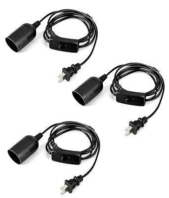 Extension Hanging Lantern Cord Cable, HESSION 5.9ft Lamp Cord -MAX 360W - On/Off Switch E26/E27 Black Pendant Lighting with Plug-in Cord 3-Pack