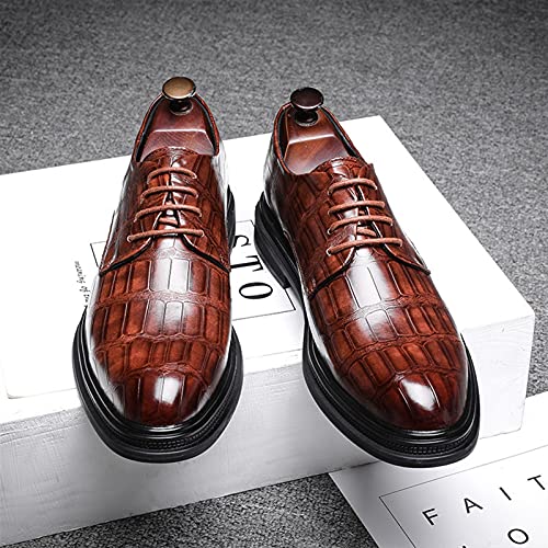 Sapatos vestido oxford para homens rendas até redondo polido dedo do pé xadrez impressão pu bloco de