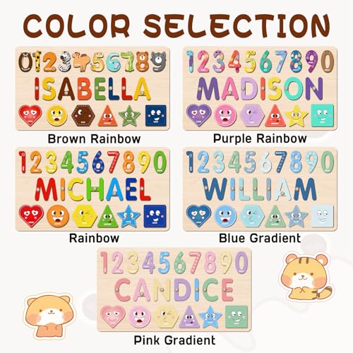 Image of Name Puzzles for Toddlers Boy and Girl, Personalized Wooden Shapes Puzzles for Toddlers 1-3, Educational Toys, Customized Baby Gifts, 1 Year Old Girl Gifts