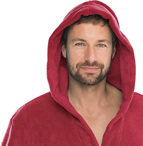 Aqua-textil badjas met capuchon, katoenen ochtendjas, voor dames en heren, saunamantel, Föhr, effen of Sylt tweekleurig, bordeaux, XL