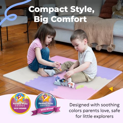Image of MioTetto Baby Play Mat, Comfortable Tummy Time Mat - Portable Foam Floor Tiles, Safe baby mat for floor for Crawling & Development, Soft play mat for babies 0-6 months, Stylish interlocking foam tiles