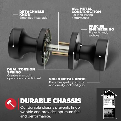 Image of Kwikset Pismo Interior Privacy Door Knob with Lock, Door Handle for Bathroom and Bedroom, Matte Black Keyless Turn Lock Doorknob, with Microban Protection (Pack of 12)