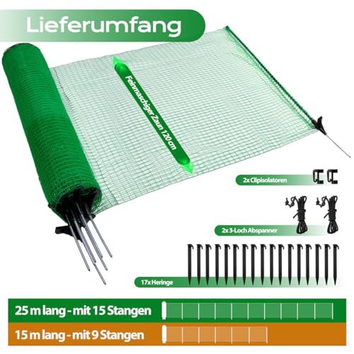 Signstek Mobiler Begrenzungszaun 120 cm hoch – 25 m Steckzaun mit 15 Pfählen, ohne Strom, engmaschig, grün | Hunde- & Hühnerzaun, Campingzaun