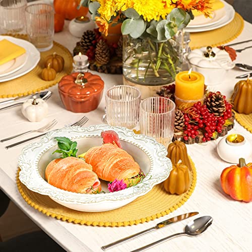 Sungmor 2Pc Ceramic Pasta Bowls Set, 8.5Oz Salad Bowl & 15Oz Soup Bowl, Beautiful Vine Emboss Porcelain Large Serving Bowl, Vintage Medieval Europe Style Wide & Shallow Big Heavy Bowls Dinnerware #TOP1