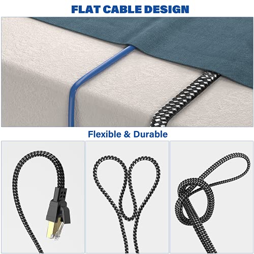 Cat 8 Ethernet Cable 60 ft, Nylon Braided High Speed Heavy Duty Cat8 Network LAN Patch Cord, 40Gbps 2000Mhz SFTP RJ45 Flat Internet Cable Shielded in Wall, Indoor&Outdoor for Modem/Router/Gaming/PC - Thumbnail 5