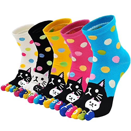 Image of CaiDieNu Women's Animal Toe Socks - Cotton Five Finger Colorful Funny Casual Crew Socks for Ladies