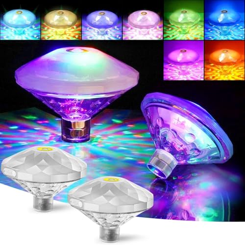 LIAVOP 2 Stück Pool Lichter Unterwasser, Poolbeleuchtung Akku, Wannenbeleuchtung Lampe Mehrfarbig 8 Modi Rgb, Unterwasserbeleuchtung Pool, Lichter Schwimmend für Whirlpools, Garten, Disco, Teich