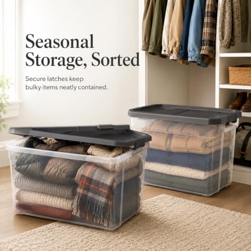 Image of Clear Storage Bin with Locking Lid, 76 Quart Stackable Tote for Home