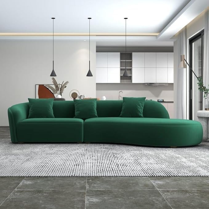 Image of Modern Classic L Shape Sectional Sofa Set, Chesterfield Style 4 Seater Sofa Set with Pillows for Living Room, Bedroom and Office, Office, and Hallway Colour (Green)