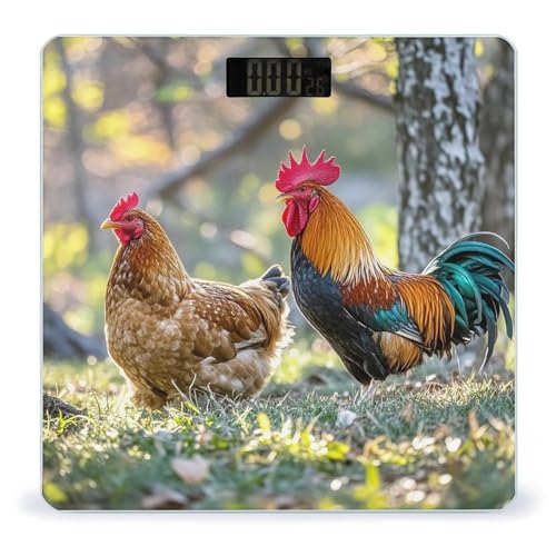 Báscula digital de baño con diseño de gallo y vidrio templado