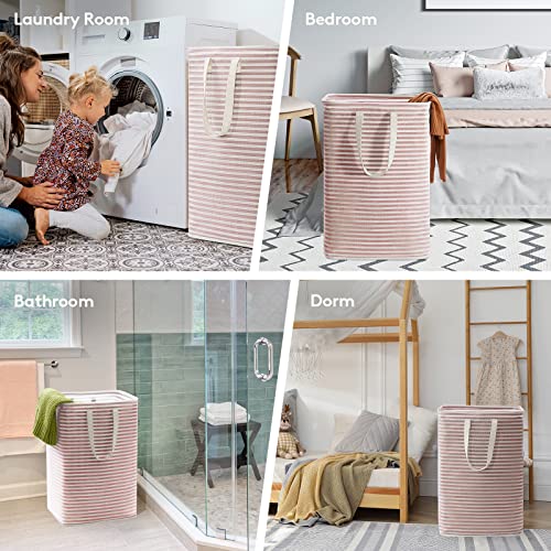 Image of Lifewit 1 Pack Laundry Basket 80L Each, Collapsible Clothes Hamper with Reinforced Handles, Freestanding Waterproof Design for Bedroom and Laundry Room, Pink 80L Total