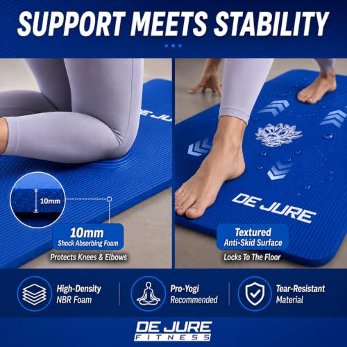 Image of De Jure Fitness Yoga Mat for Women and Men, 10mm Extra Thick Non-Slip NBR Exercise Mat for Yoga, Pilates, Gym & Floor Workouts - with Carry Strap