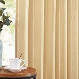 jinchan Linen Blend Curtains 96 Inches Long Mustard Yellow Striped Curtains for Living Room Farmhouse French Country Light Filtering Drapes Semi Sheer Window Treatment for Bedroom 2 Panel Sets