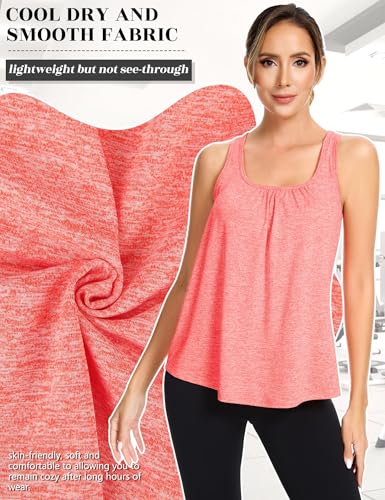 SLIMBELLE Mesh Racer Back Tank Tops Womens Gym Yoga Athletic Workout Tops Round Neck Sleeveless Loose Fit Cami with Built in Bra Red S — view 5